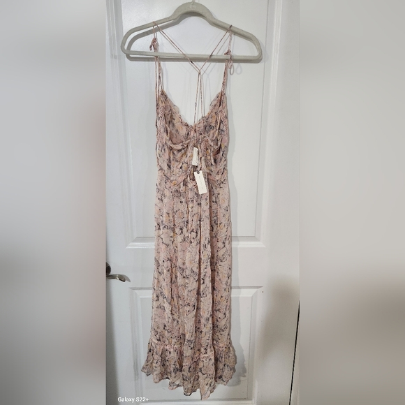 Anthropologie Asymmetrical Floral Dress in Pink and Cream - Picture 9 of 11